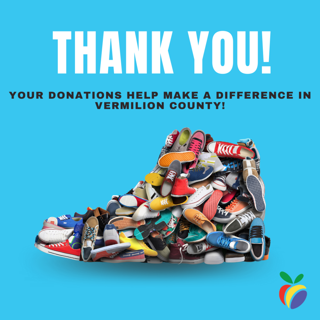 Thank you! Your donations help make a difference in Vermilion County! Image of shoes and ROE logo